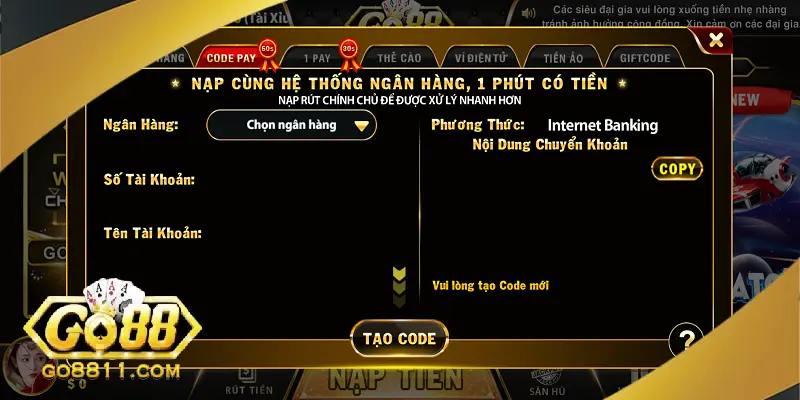 Các Bước Thực Hiện Nạp Tiền Tại Go88